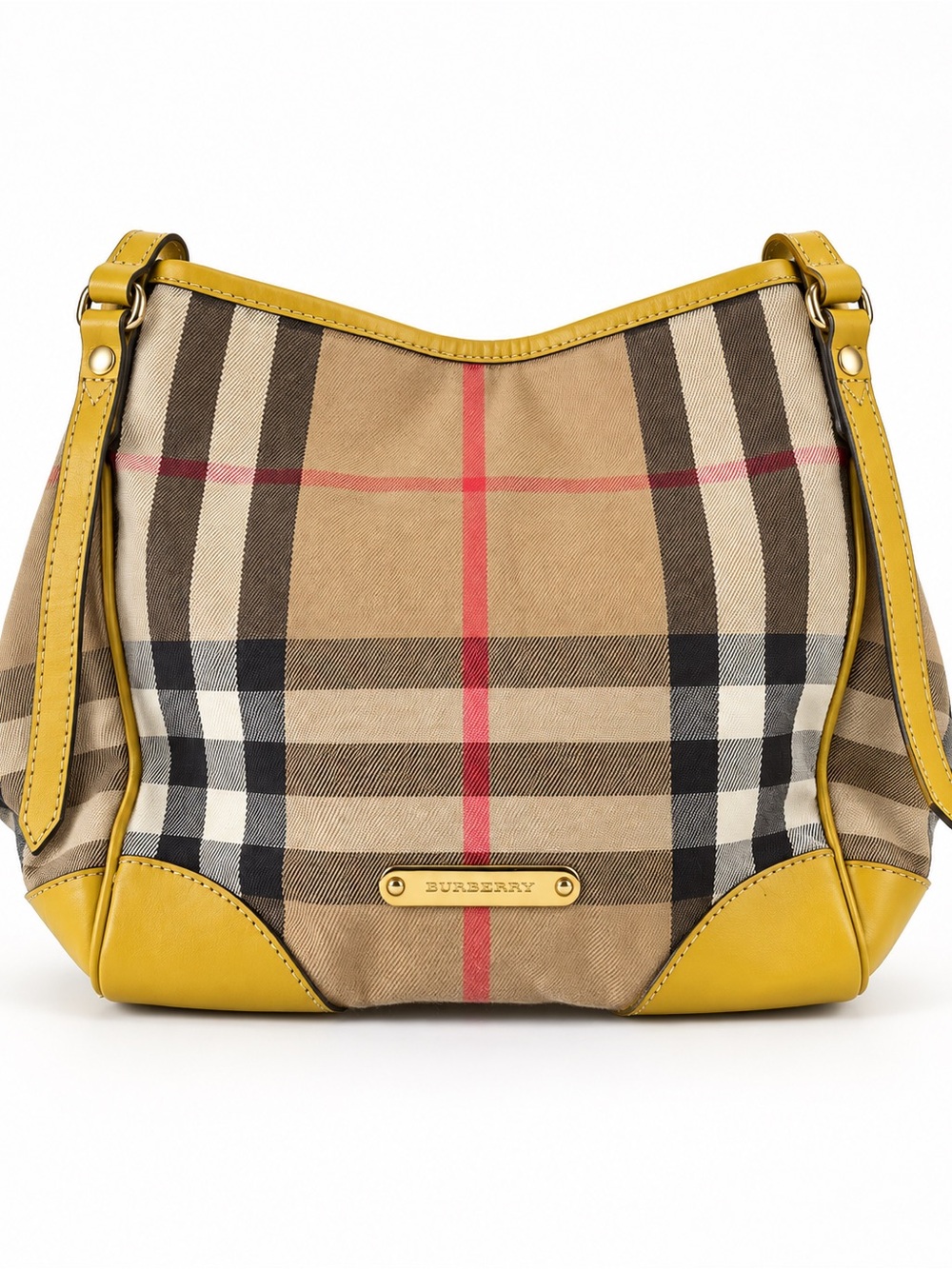 Burberry Vintage Nova Check Hobo Bag Mustard Leather Trim